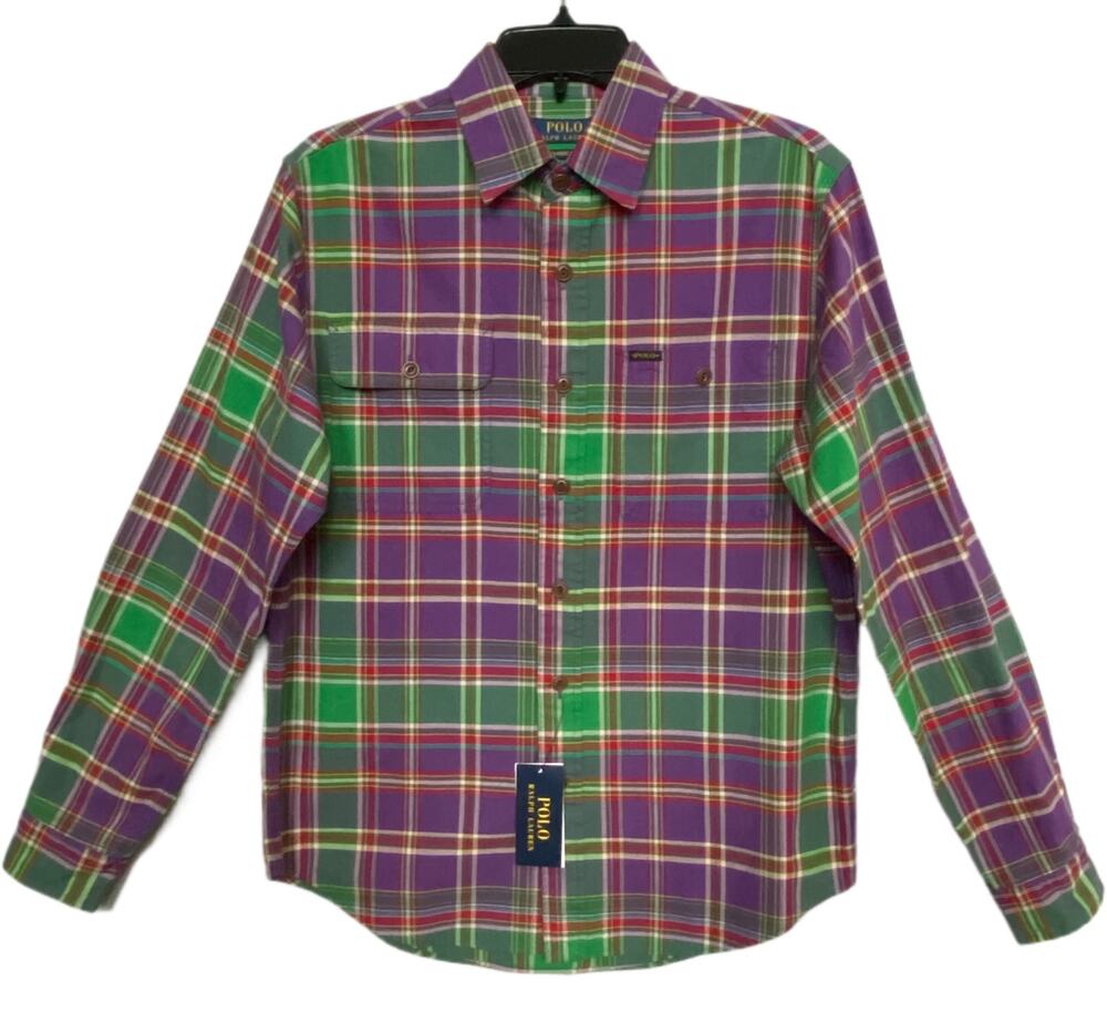 Polo Ralph Lauren Shirt Men's Small Classic Fit Long Slv Purple/Green Plaid NWT - Picture 1 of 14